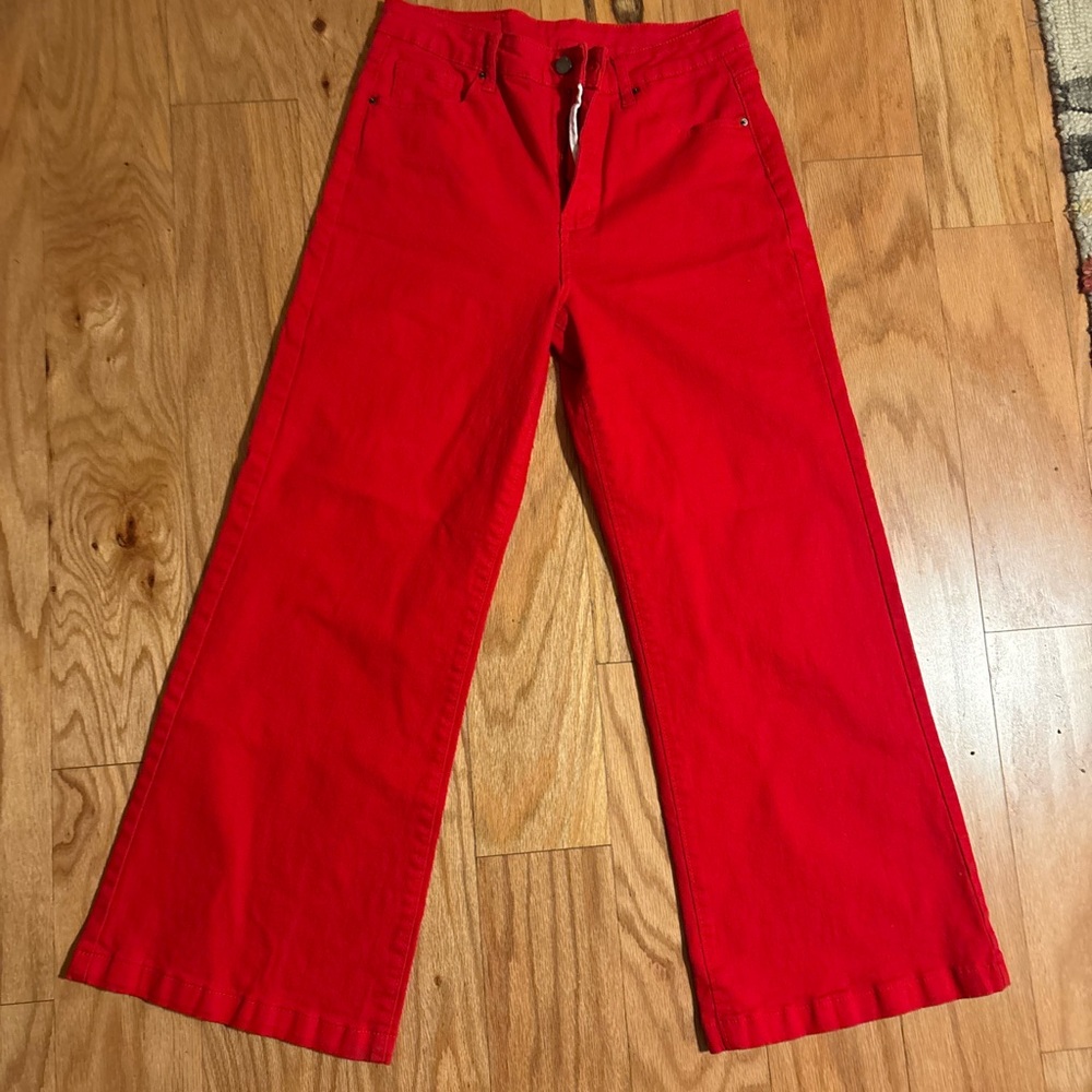 Bright Red Wide-Leg Pants